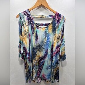 Klaveli Cold Shoulder Stretchy Comfort Relaxed Fit Open Back Tunic Size Large